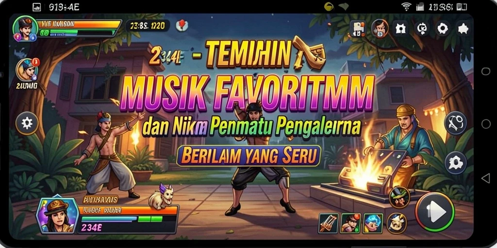 Screenshot utama 234E menampilkan gameplay interaktif dengan musik.