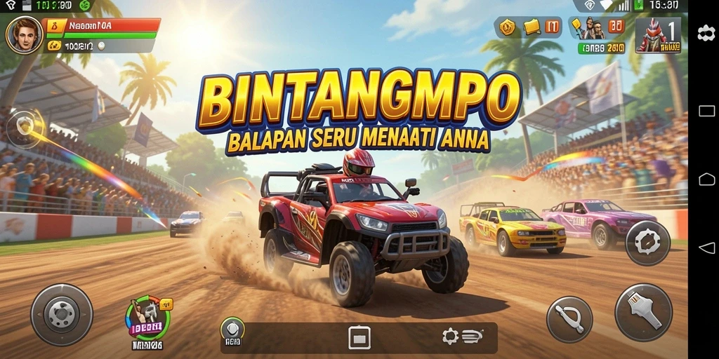 Tangkapan layar BINTANGMPO menampilkan aksi balapan yang menegangkan dan grafis yang memukau.