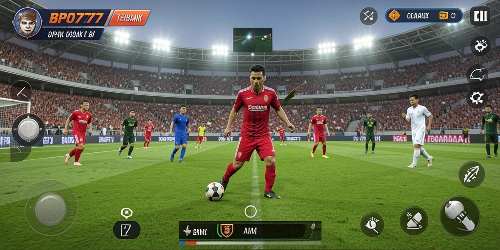 Gameplay seru dari BPO777 yang menggambarkan pertandingan sepak bola.