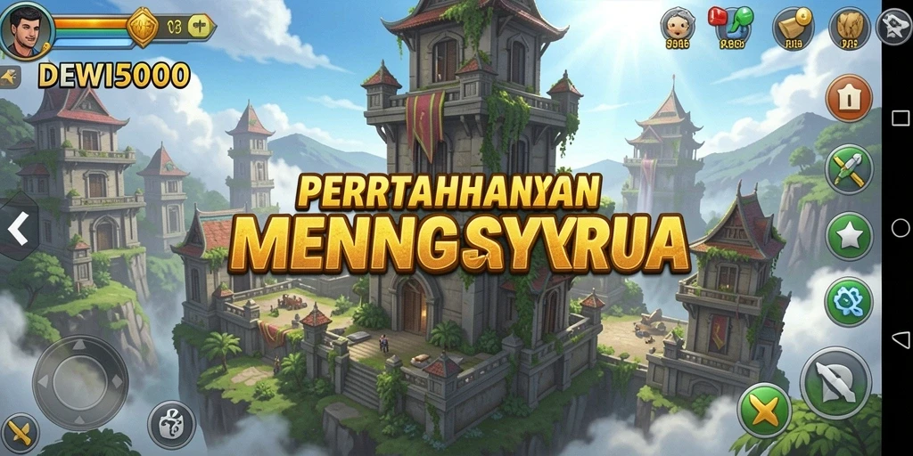 Tampilan permainan DEWI5000 dengan menara dan serangan musuh yang intens.