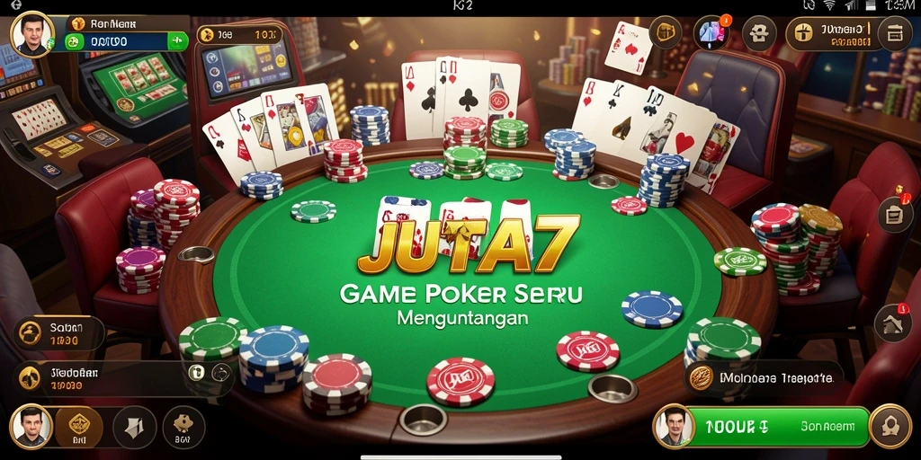 Screenshot gameplay JUTA7 menampilkan pemain yang antusias dalam permainan poker.