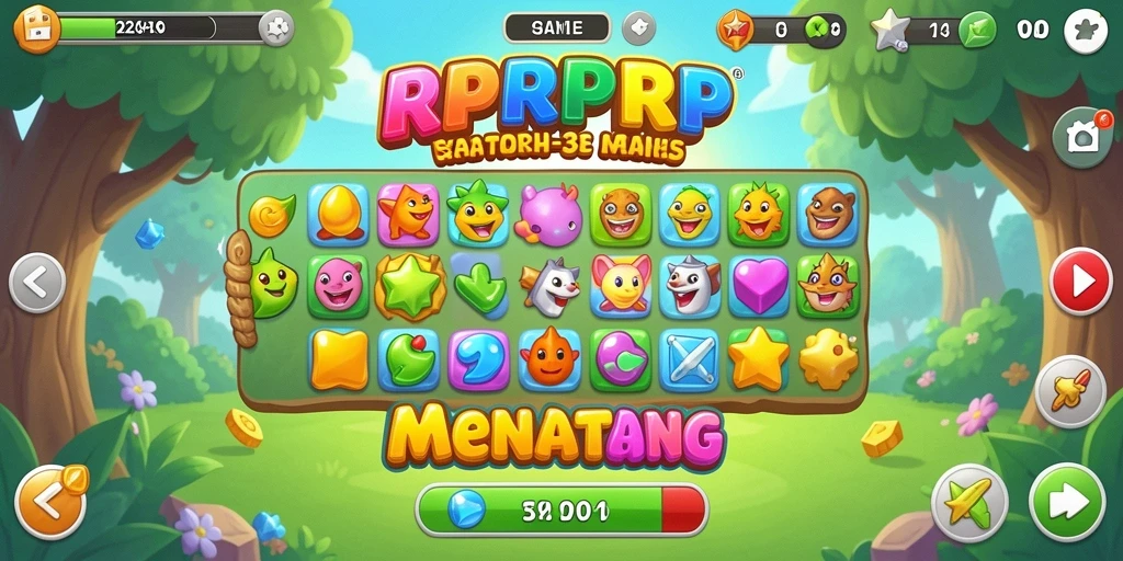 Screenshot utama RPRPRP menampilkan serunya gameplay Match-3 yang penuh warna.