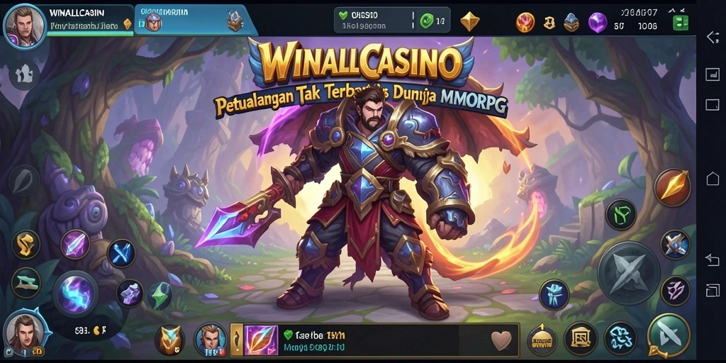 Tangkapan layar utama WINALLCASINO menampilkan aksi seru dalam dunia MMORPG.